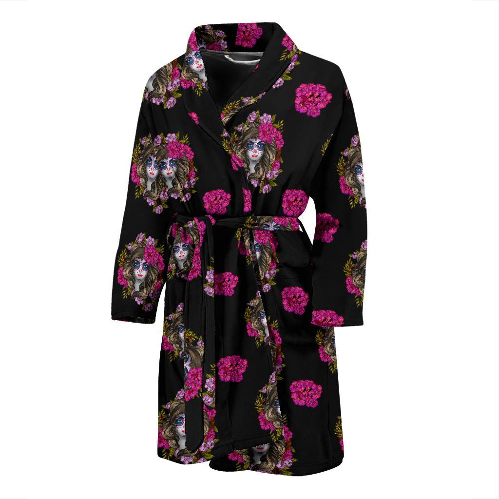 Day of the Dead Makeup Girl Men Bath Robe-JTAMIGO.COM