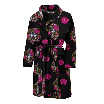 Day of the Dead Makeup Girl Men Bath Robe-JTAMIGO.COM