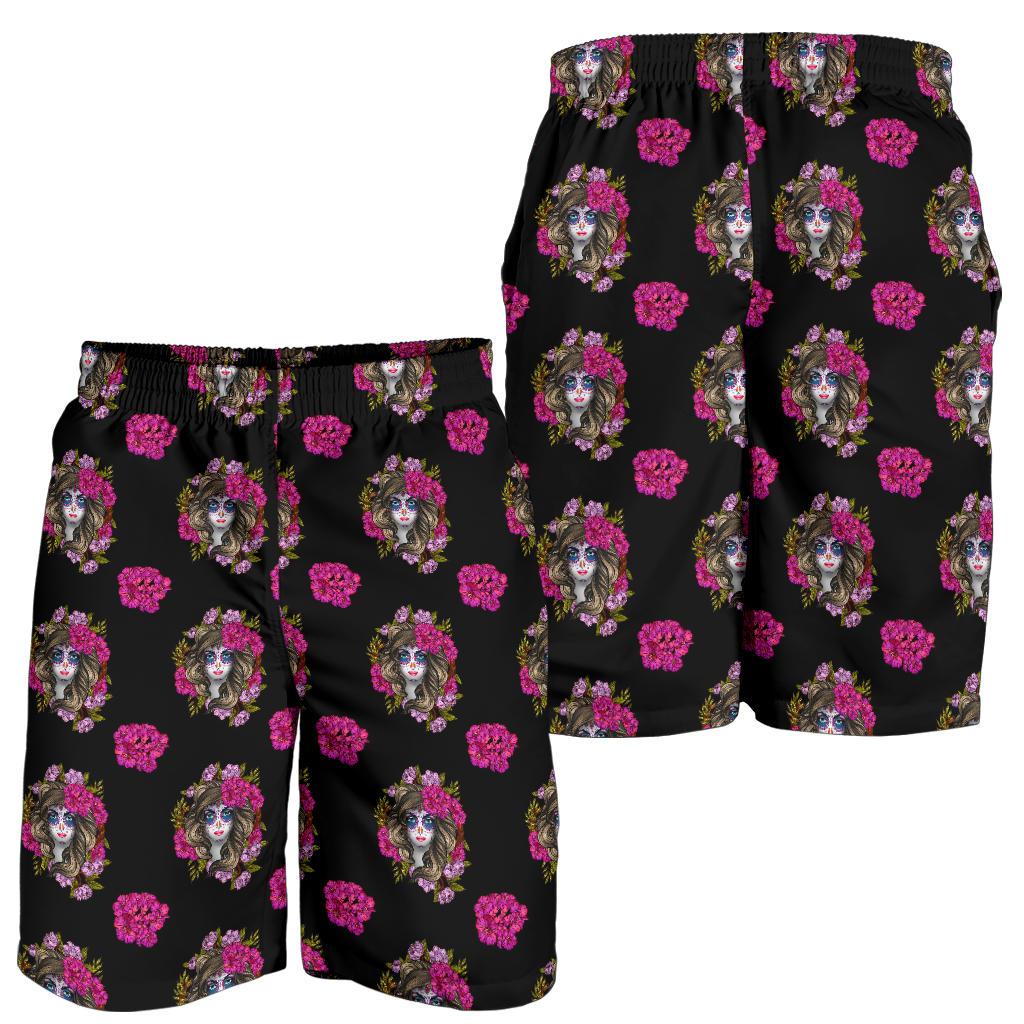 Day of the Dead Makeup Girl Mens Shorts-JTAMIGO.COM