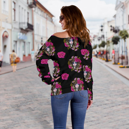 Day of the Dead Makeup Girl Off Shoulder Sweatshirt