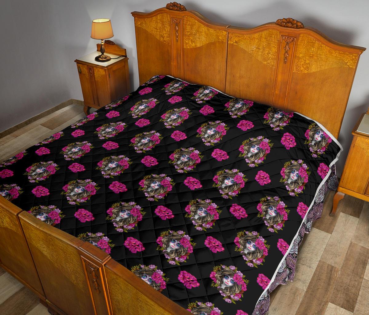 Day of the Dead Makeup Girl Premium Quilt-JTAMIGO.COM