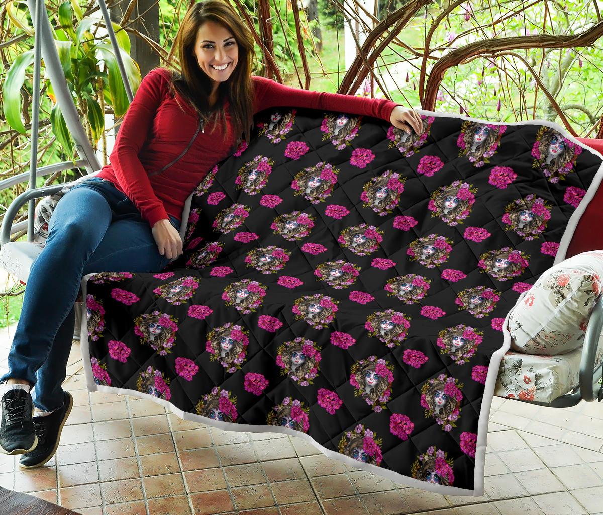 Day of the Dead Makeup Girl Premium Quilt-JTAMIGO.COM