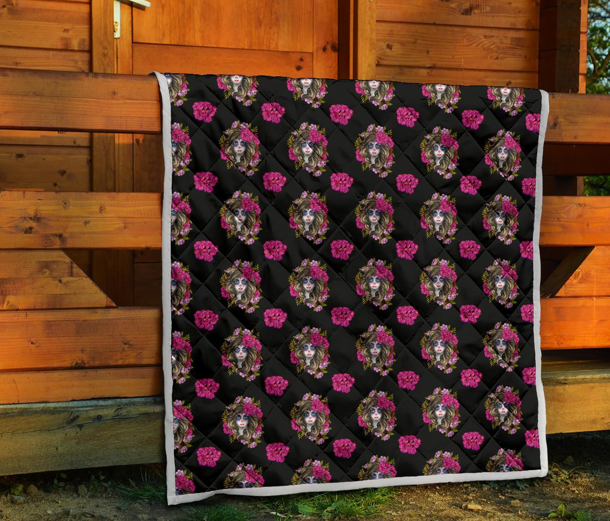 Day of the Dead Makeup Girl Premium Quilt-JTAMIGO.COM