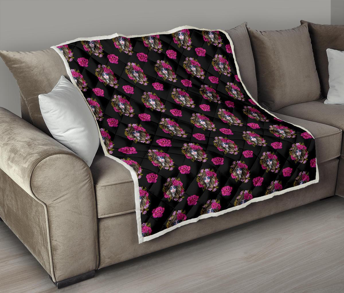 Day of the Dead Makeup Girl Premium Quilt-JTAMIGO.COM