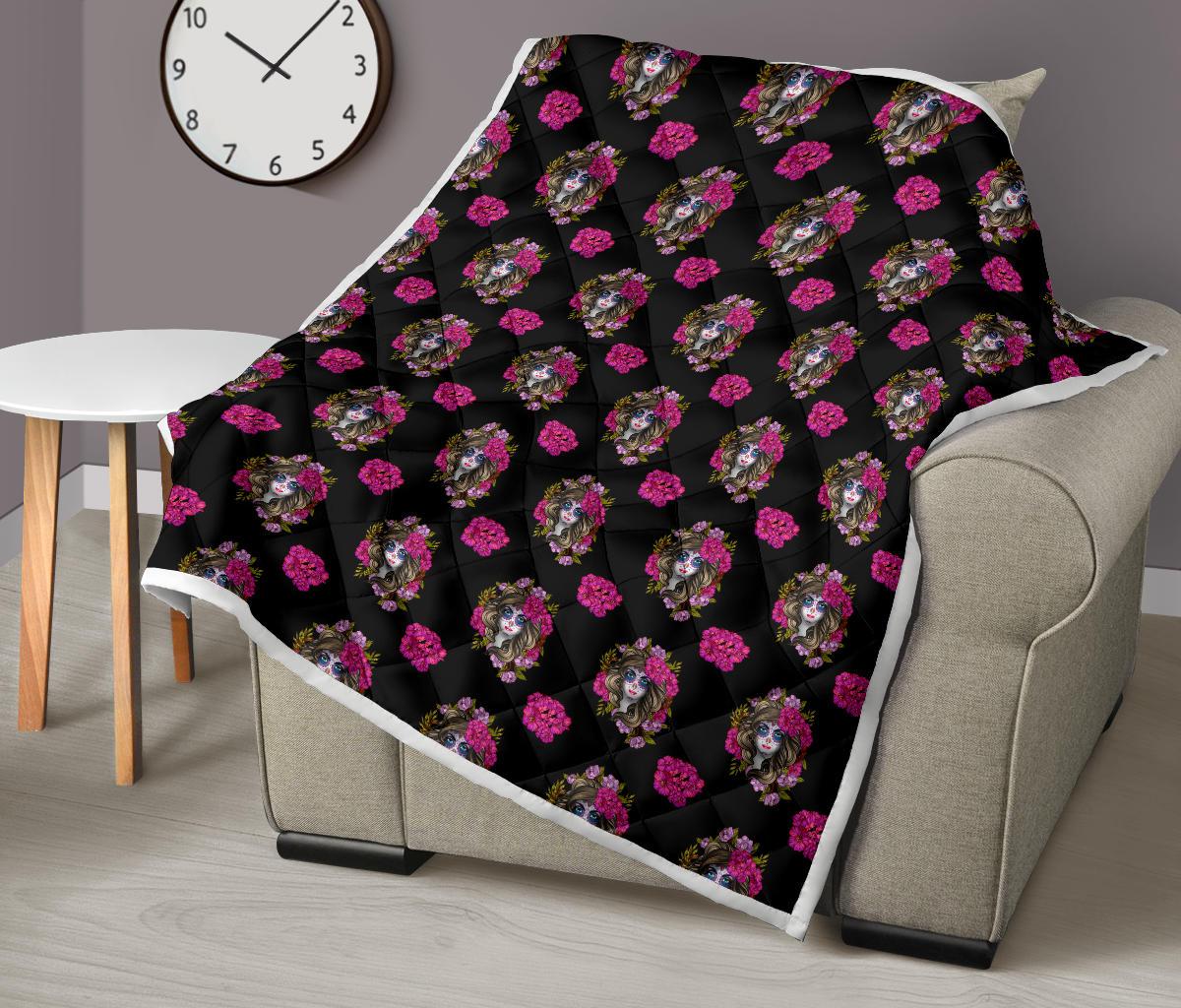 Day of the Dead Makeup Girl Premium Quilt-JTAMIGO.COM