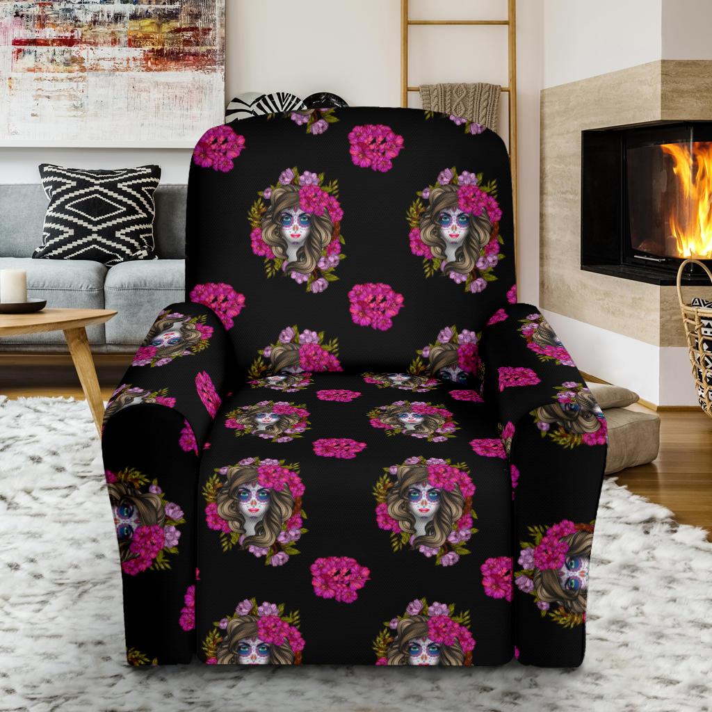 Day of the Dead Makeup Girl Single Sofa Slipcover -JTAMIGO.COM