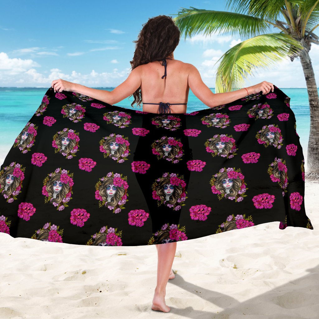 Day of the Dead Makeup Girl Sarong Pareo Wrap