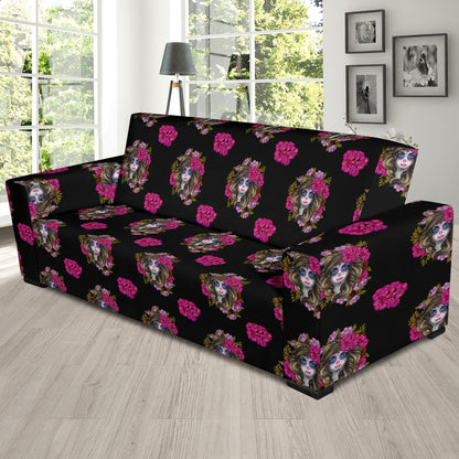 Day of the Dead Makeup Girl Sofa Slipcover-JTAMIGO.COM