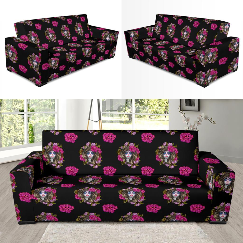 Day of the Dead Makeup Girl Sofa Slipcover-JTAMIGO.COM