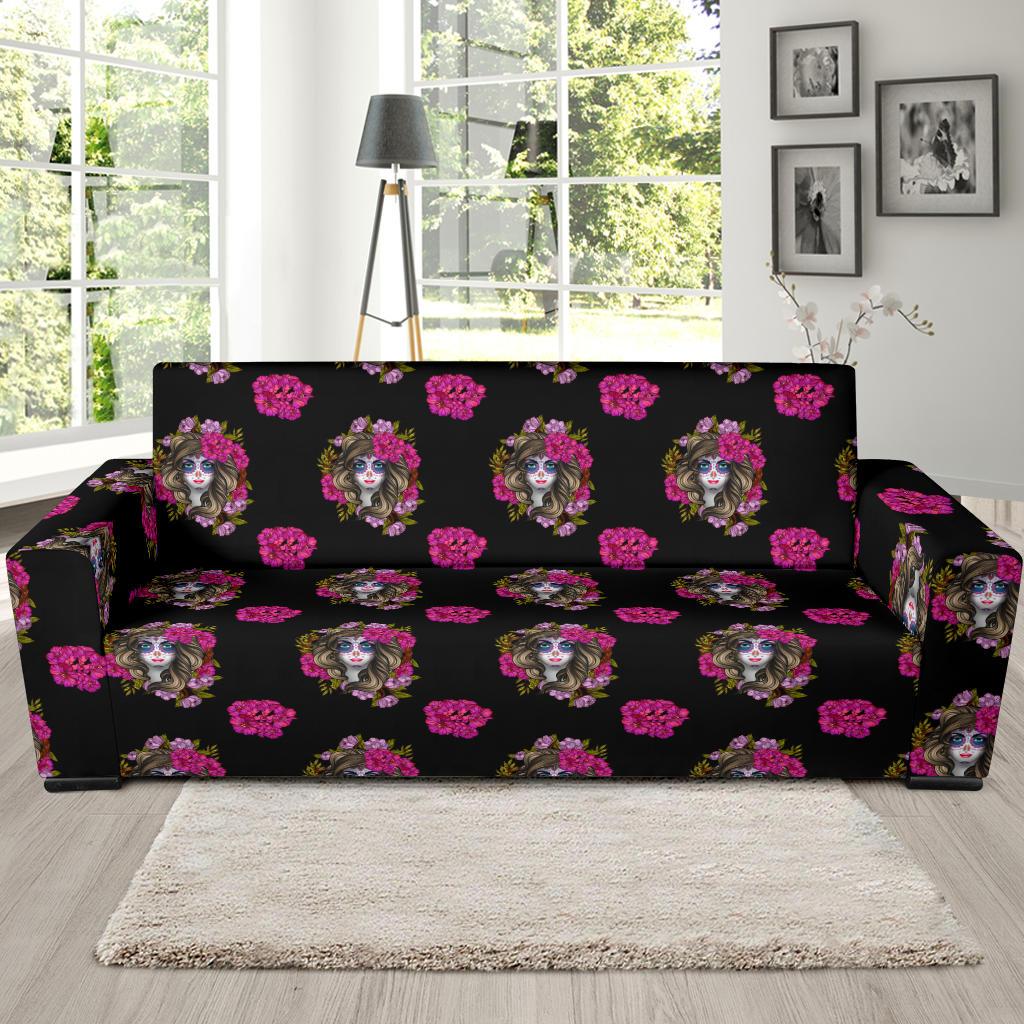 Day of the Dead Makeup Girl Sofa Slipcover-JTAMIGO.COM