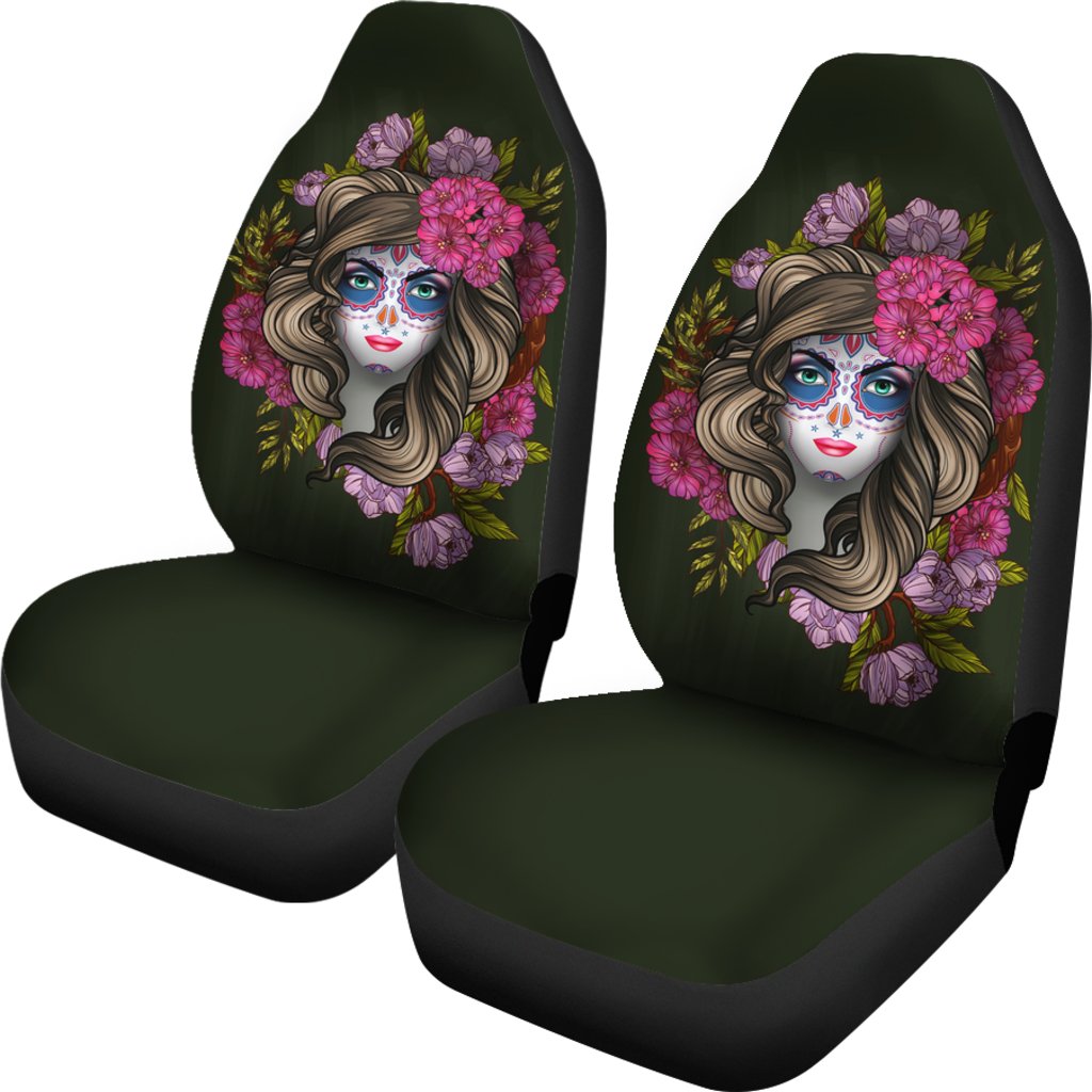 Day of the Dead Makeup Girl Universal Fit Car Seat Covers