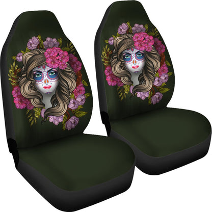Day of the Dead Makeup Girl Universal Fit Car Seat Covers