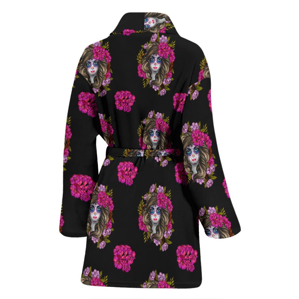 Day of the Dead Makeup Girl Women Bath Robe-JTAMIGO.COM