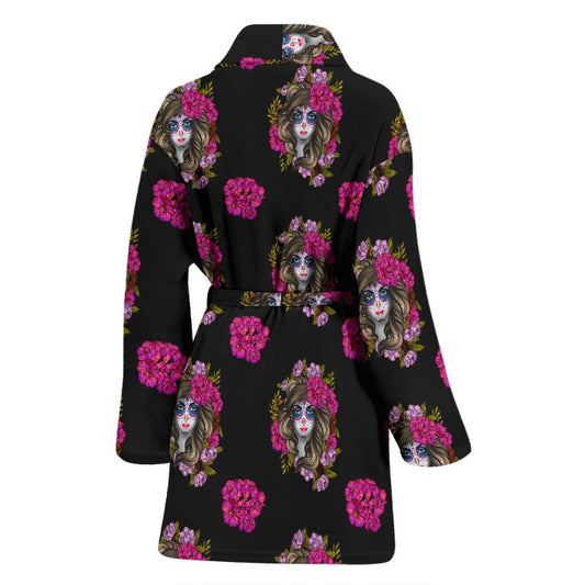 Day of the Dead Makeup Girl Women Bath Robe-JTAMIGO.COM