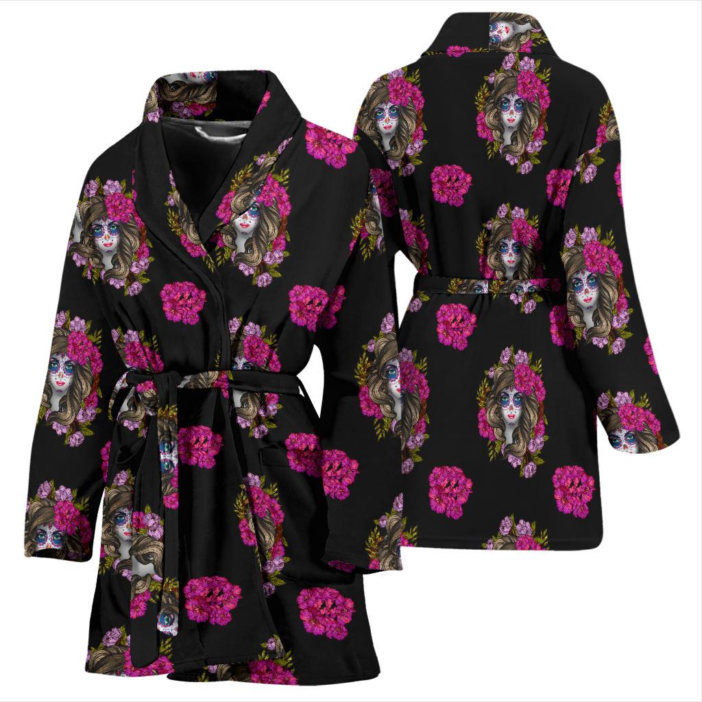Day of the Dead Makeup Girl Women Bath Robe-JTAMIGO.COM