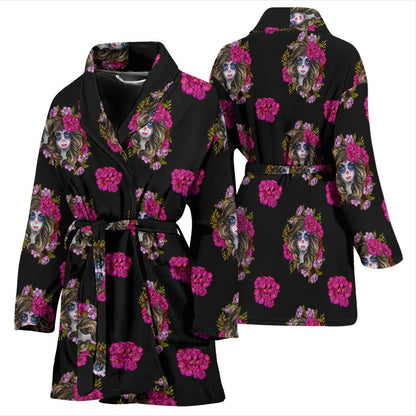 Day of the Dead Makeup Girl Women Bath Robe-JTAMIGO.COM