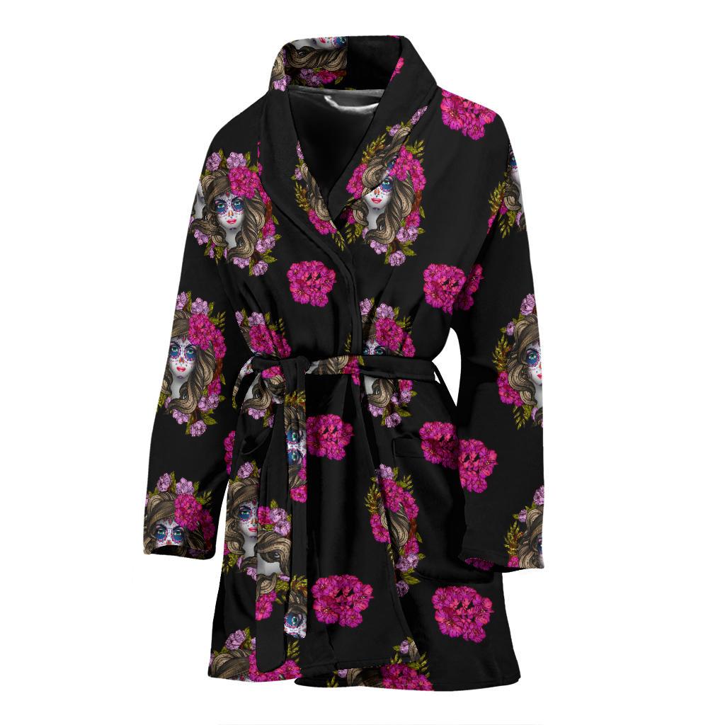 Day of the Dead Makeup Girl Women Bath Robe-JTAMIGO.COM