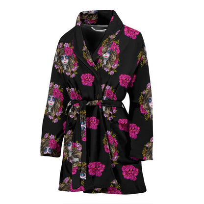 Day of the Dead Makeup Girl Women Bath Robe-JTAMIGO.COM