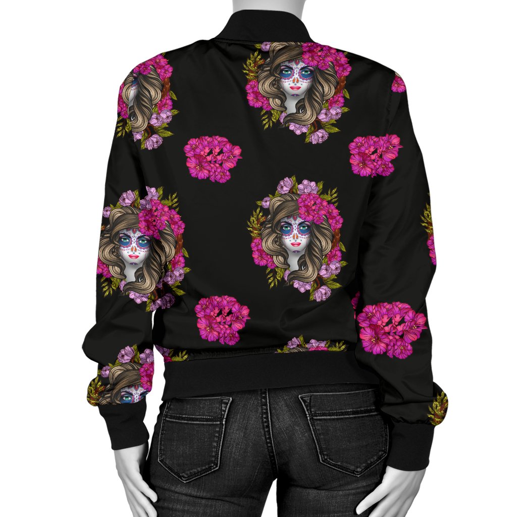 Day of The Dead Makeup Girl Women Casual Bomber Jacket