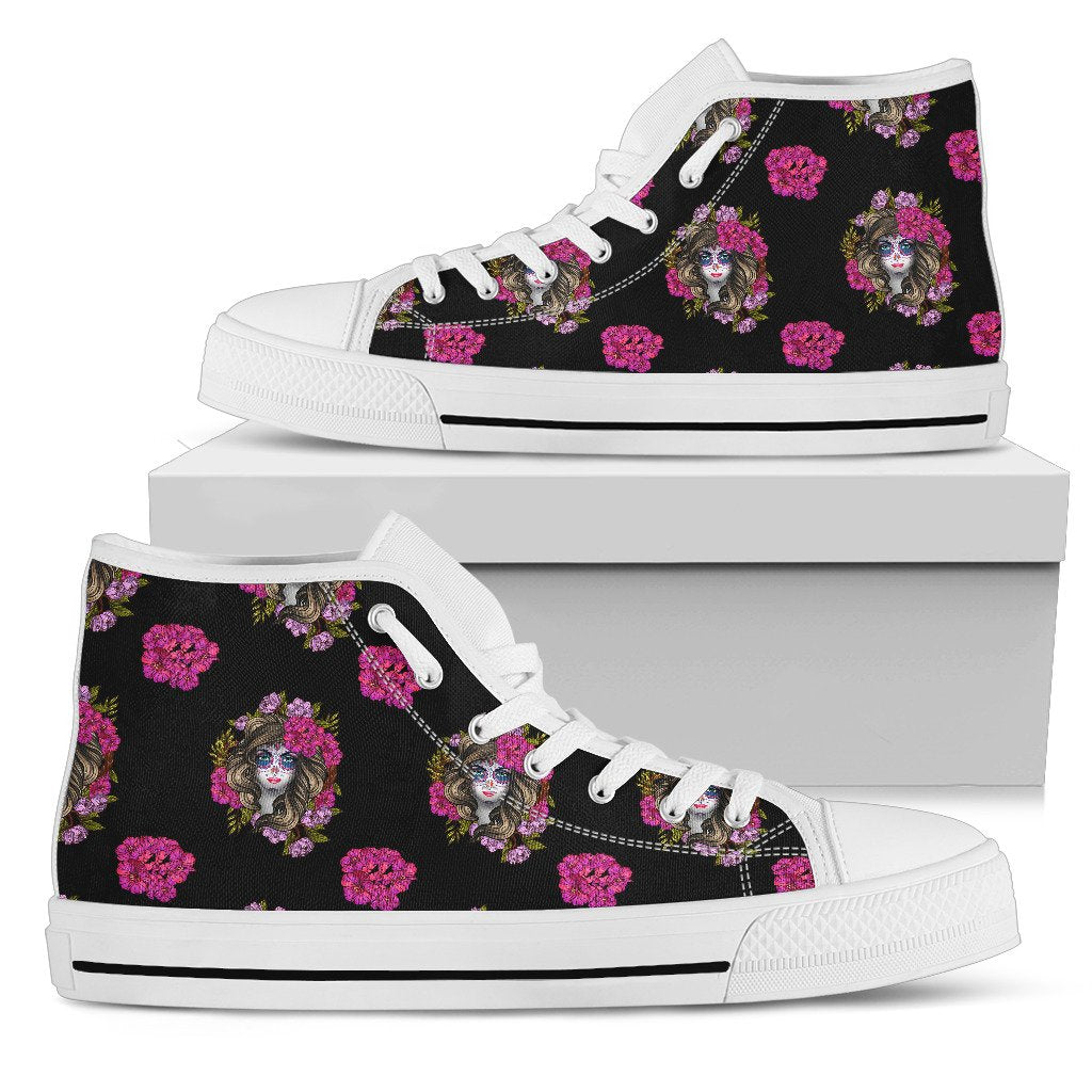 Day of the Dead Makeup Girl Women High Top Shoes