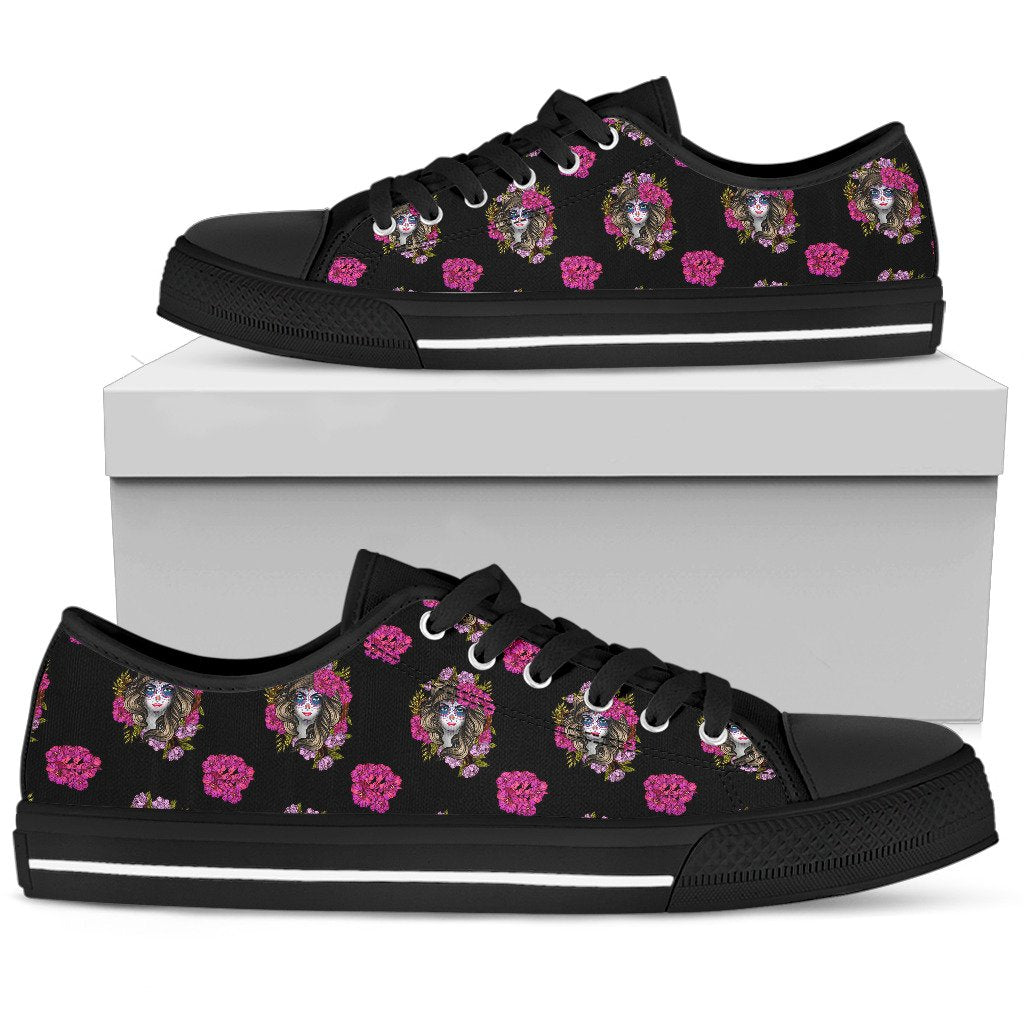 Day of the Dead Makeup Girl Women Low Top Shoes