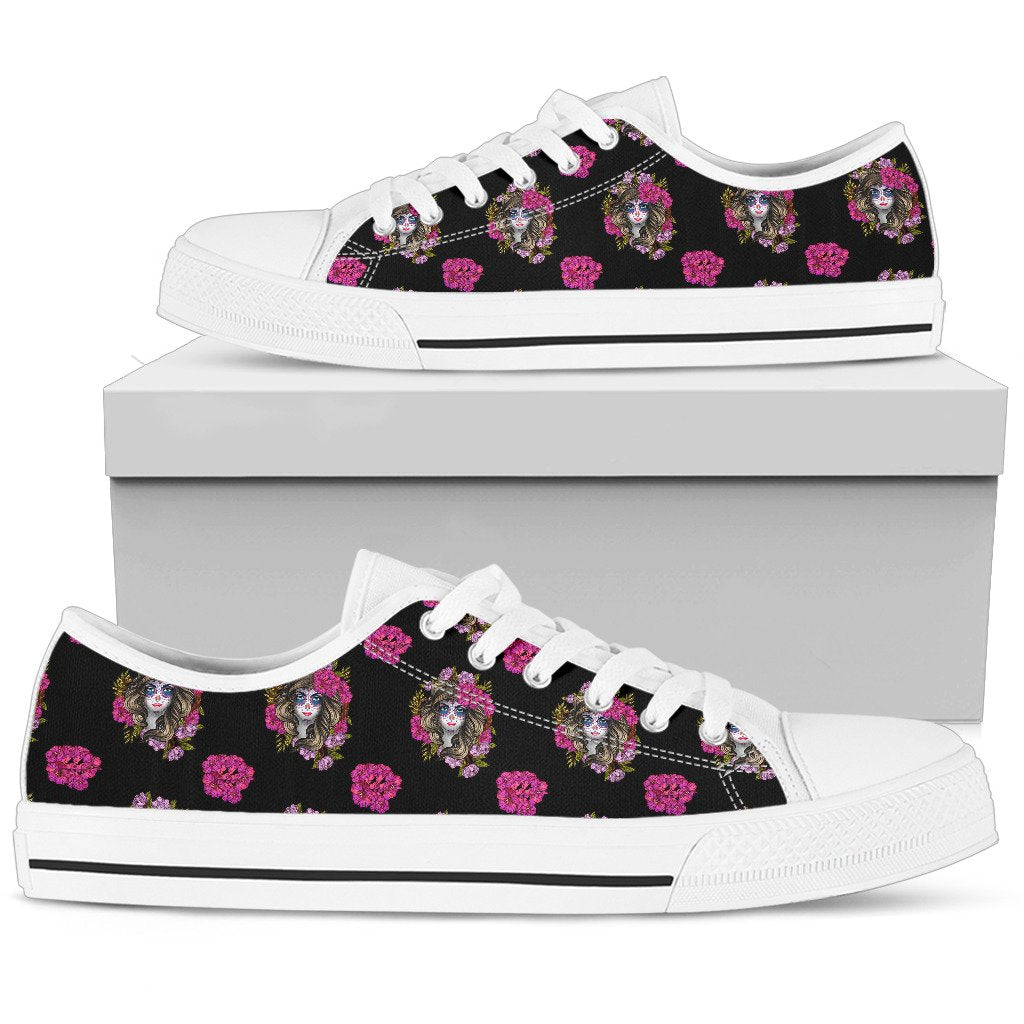 Day of the Dead Makeup Girl Women Low Top Shoes