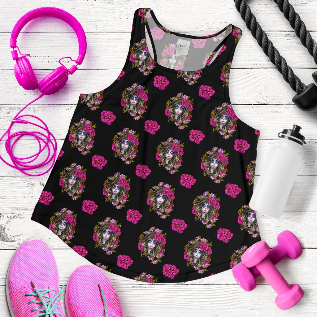 Day of the Dead Makeup Girl Women Racerback Tank Top