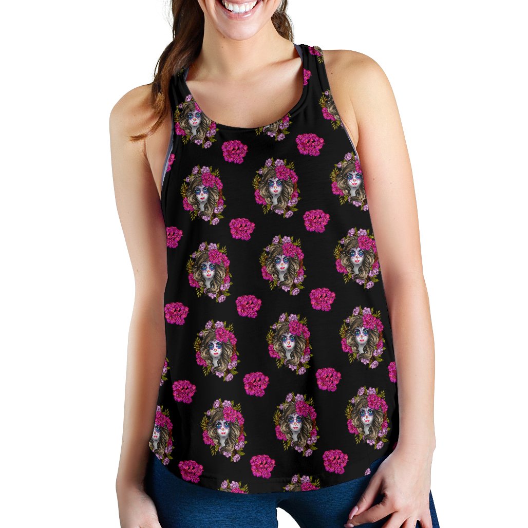 Day of the Dead Makeup Girl Women Racerback Tank Top