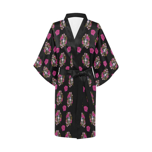 Day of the Dead Makeup Girl Women Short Kimono Robe