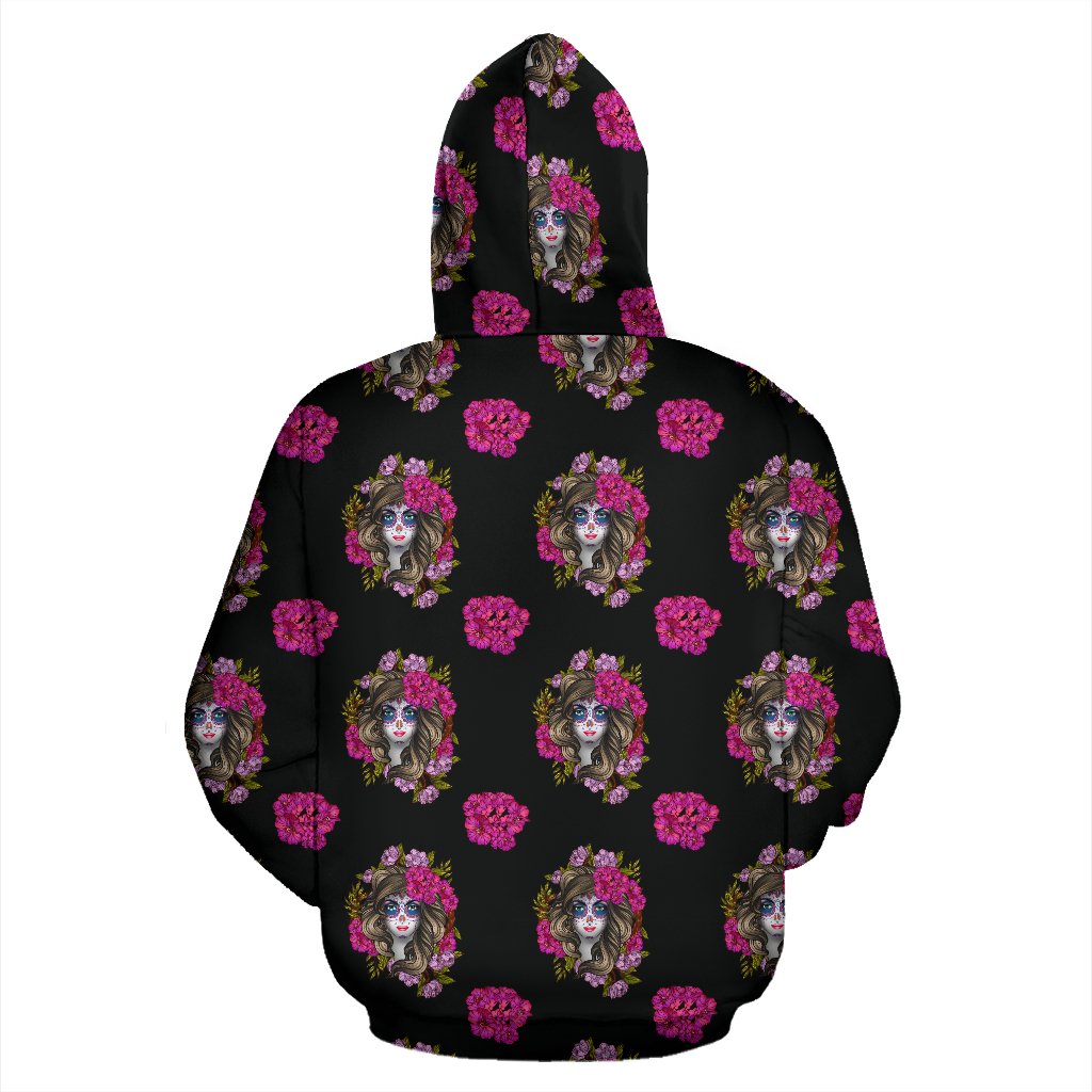 Day of the Dead Makeup Girl Zip Up Hoodie