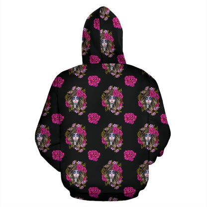 Day of the Dead Makeup Girl Zip Up Hoodie
