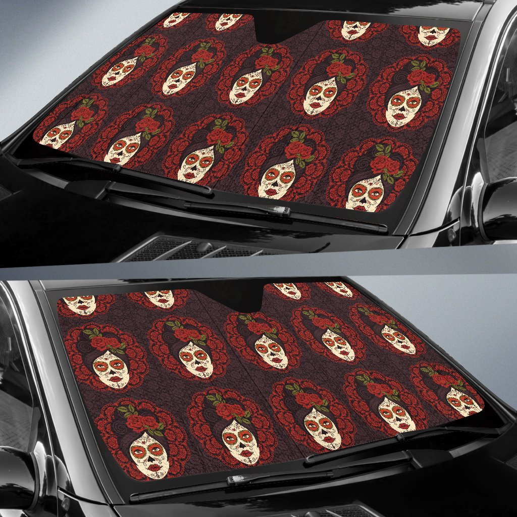 Day of the Dead Mexican Girl Car Sun Shade For Windshield