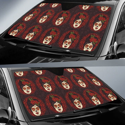 Day of the Dead Mexican Girl Car Sun Shade For Windshield