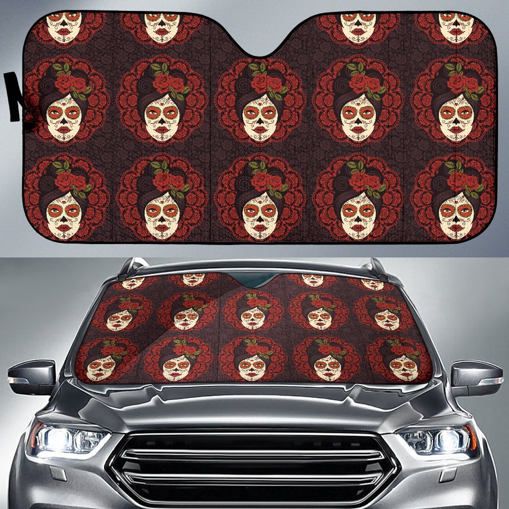Day of the Dead Mexican Girl Car Sun Shade For Windshield