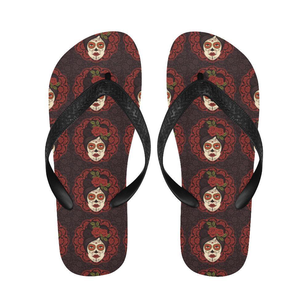 Day of the Dead Mexican Girl Flip Flops-JTAMIGO.COM