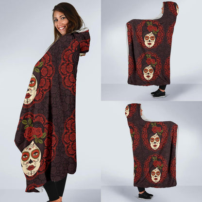 Day of the Dead Mexican Girl Hooded Blanket-JTAMIGO.COM
