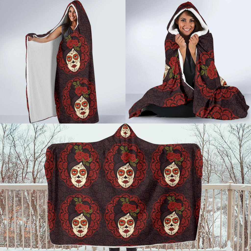 Day of the Dead Mexican Girl Hooded Blanket-JTAMIGO.COM