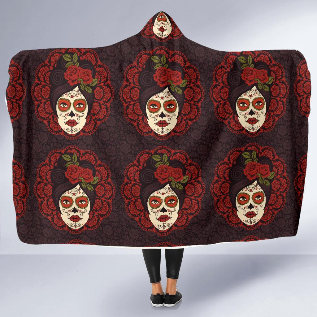 Day of the Dead Mexican Girl Hooded Blanket-JTAMIGO.COM