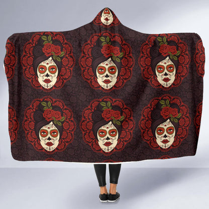 Day of the Dead Mexican Girl Hooded Blanket-JTAMIGO.COM