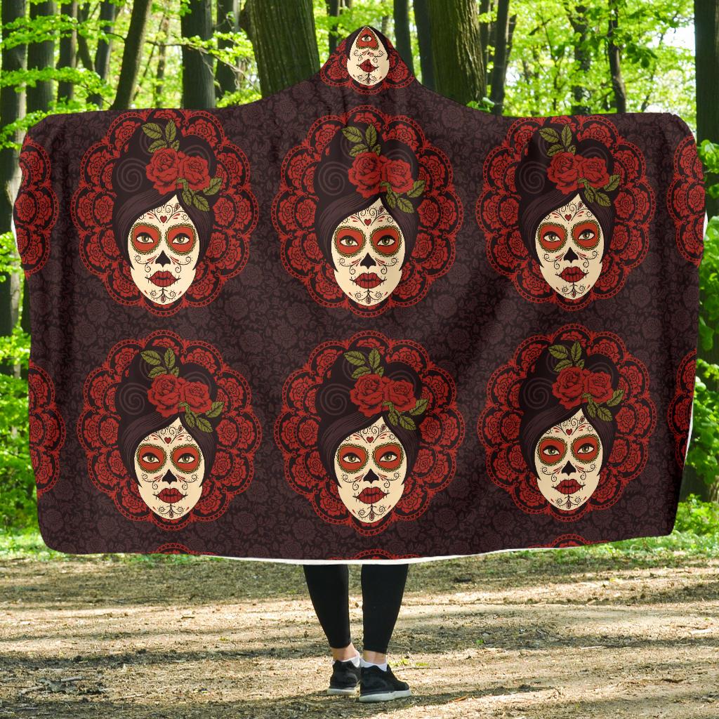 Day of the Dead Mexican Girl Hooded Blanket-JTAMIGO.COM