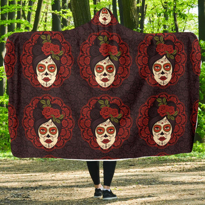 Day of the Dead Mexican Girl Hooded Blanket-JTAMIGO.COM