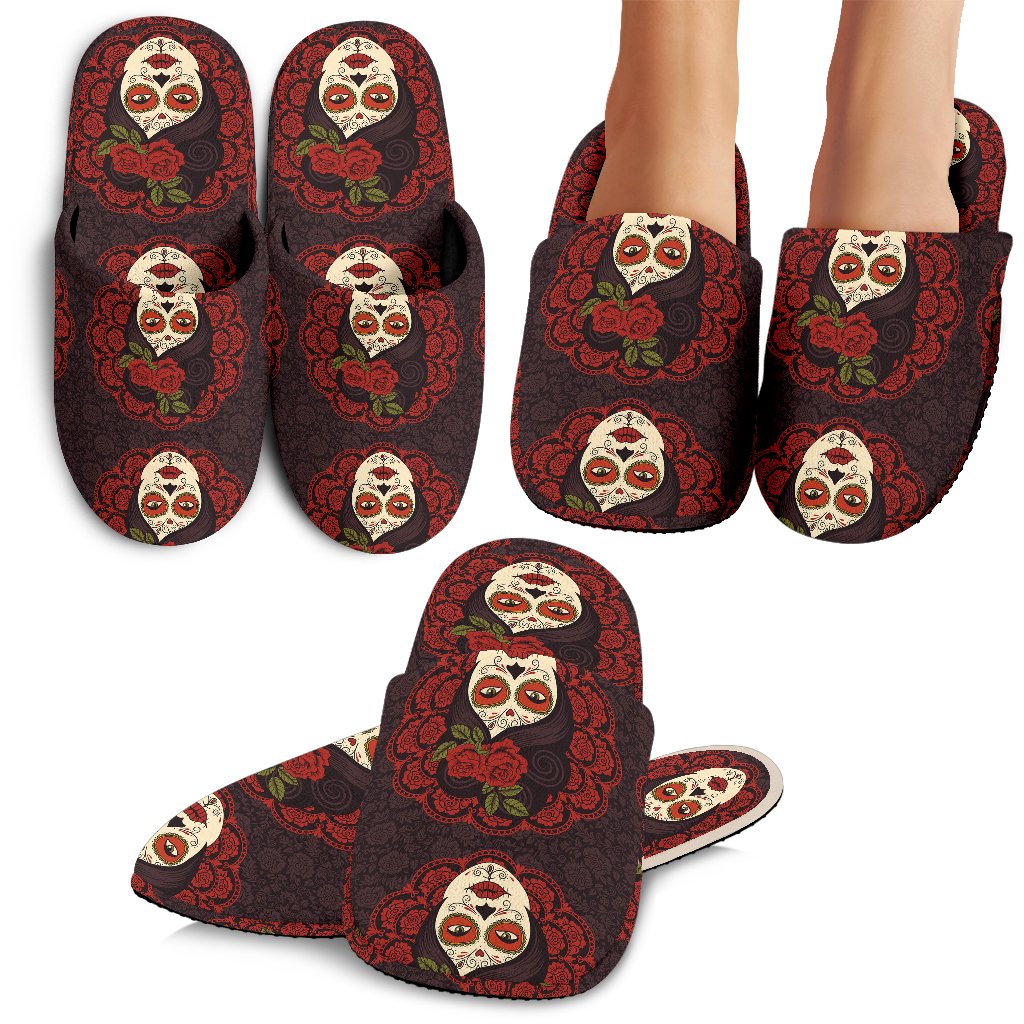 Day of the Dead Mexican Girl House Slippers