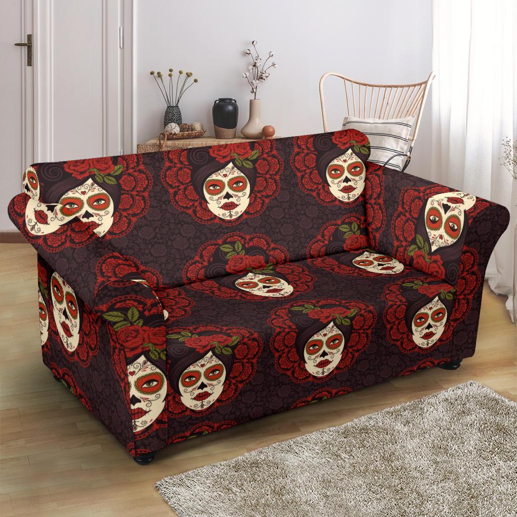 Day of the Dead Mexican Girl Loveseat Slipcover-JTAMIGO.COM