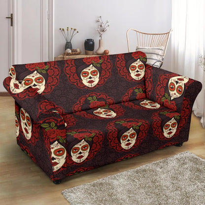 Day of the Dead Mexican Girl Loveseat Slipcover-JTAMIGO.COM