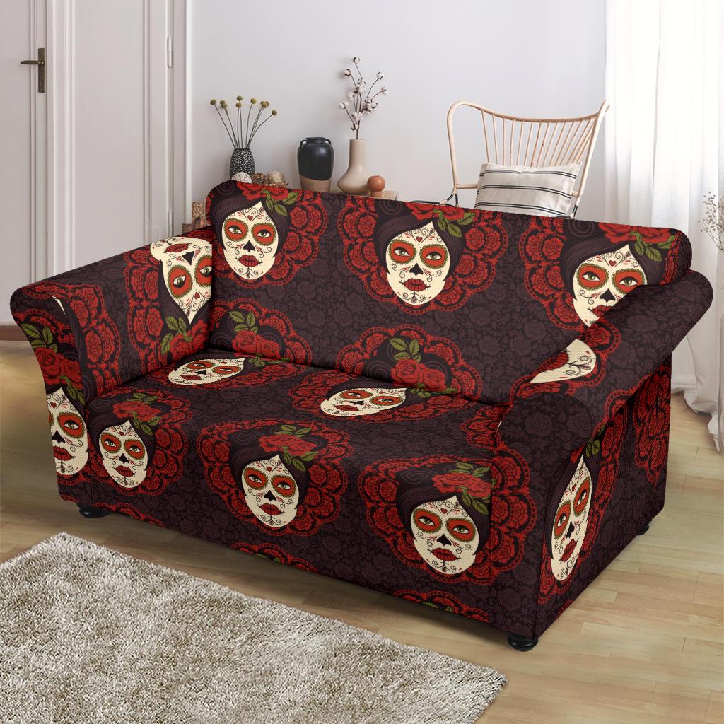 Day of the Dead Mexican Girl Loveseat Slipcover-JTAMIGO.COM