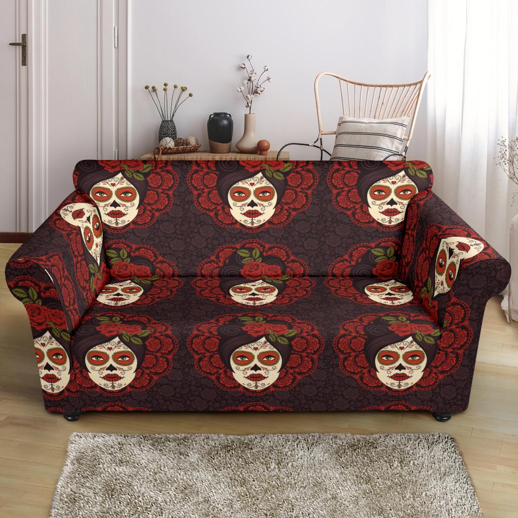 Day of the Dead Mexican Girl Loveseat Slipcover-JTAMIGO.COM