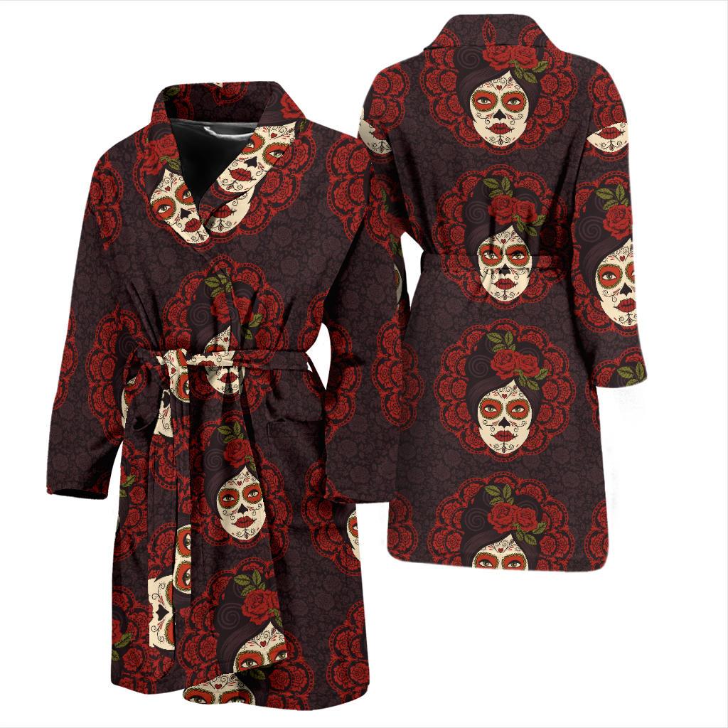 Day of the Dead Mexican Girl Men Bath Robe-JTAMIGO.COM