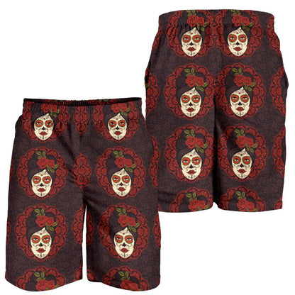 Day of the Dead Mexican Girl Mens Shorts-JTAMIGO.COM