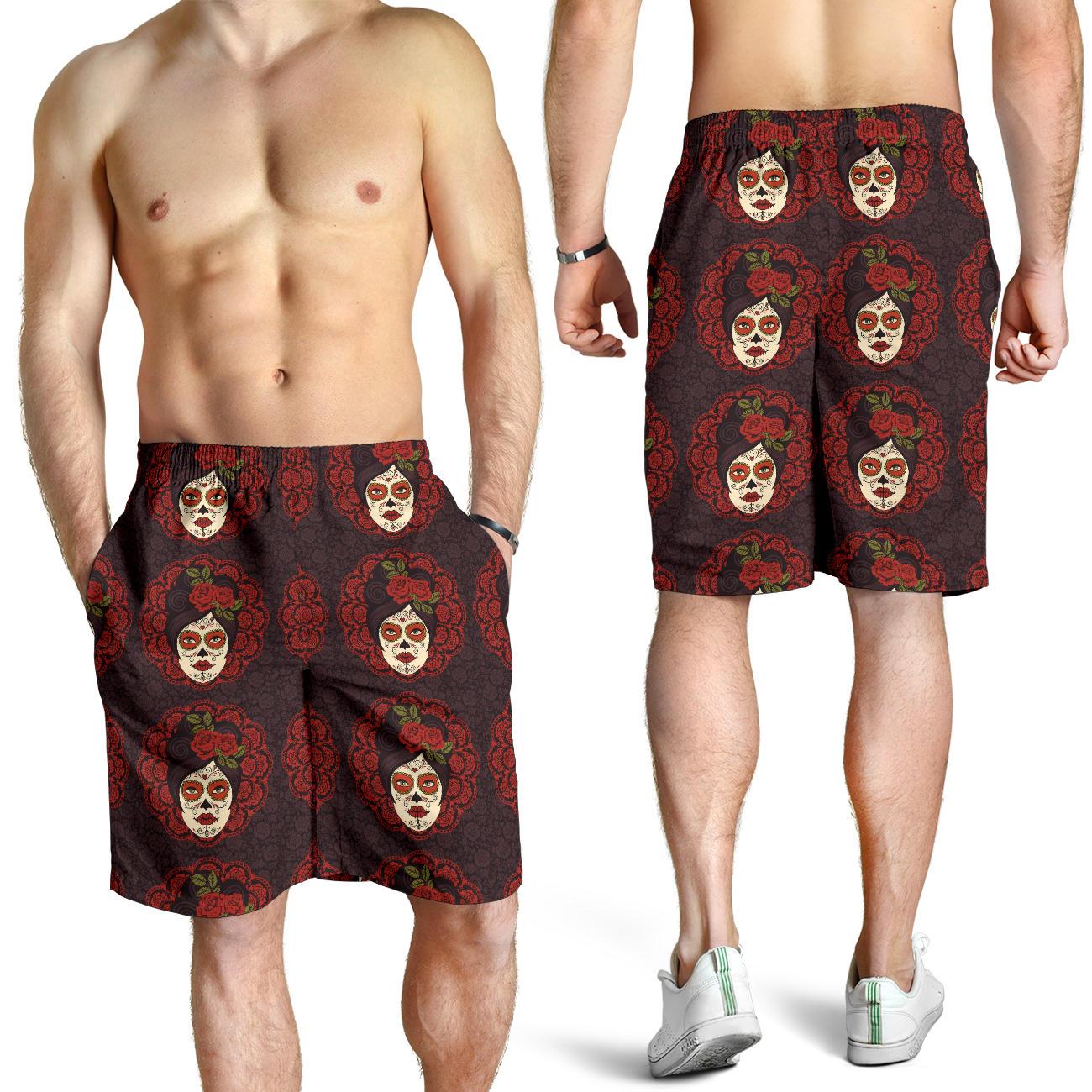 Day of the Dead Mexican Girl Mens Shorts-JTAMIGO.COM
