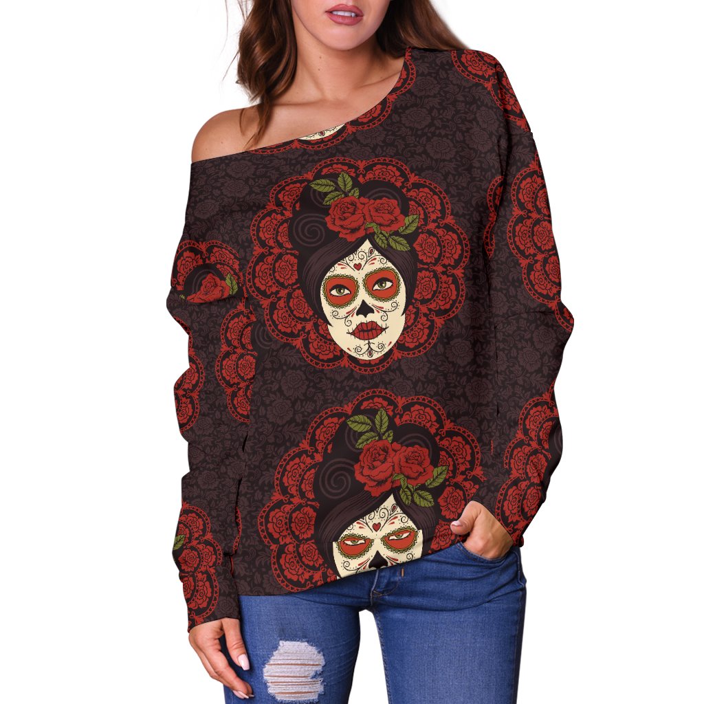 Day of the Dead Mexican Girl Off Shoulder Sweatshirt